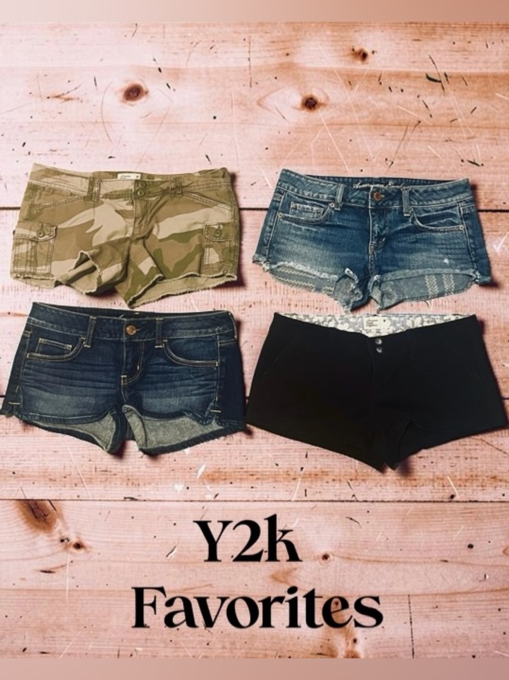 Y2K Low-Rise Shorts Camo, Washed Denim, Classic Denim, & Black